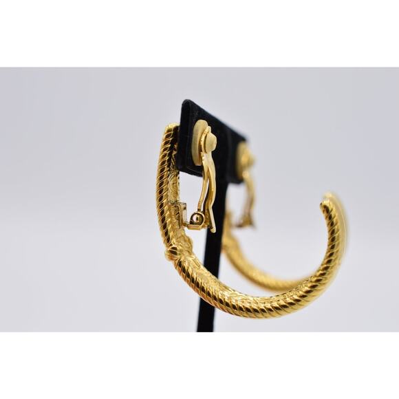 Givenchy Vintage Clip Pm Earrings Chunky Hoop Gold Logo Letters Signed 80s BinAB - Picture 8 of 11